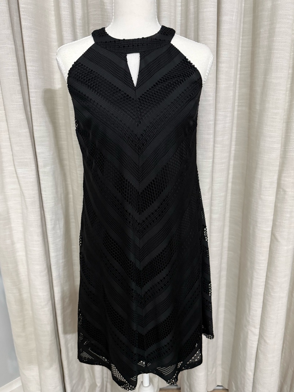 Roz & Ali Black Crochet Halter Mini Dress